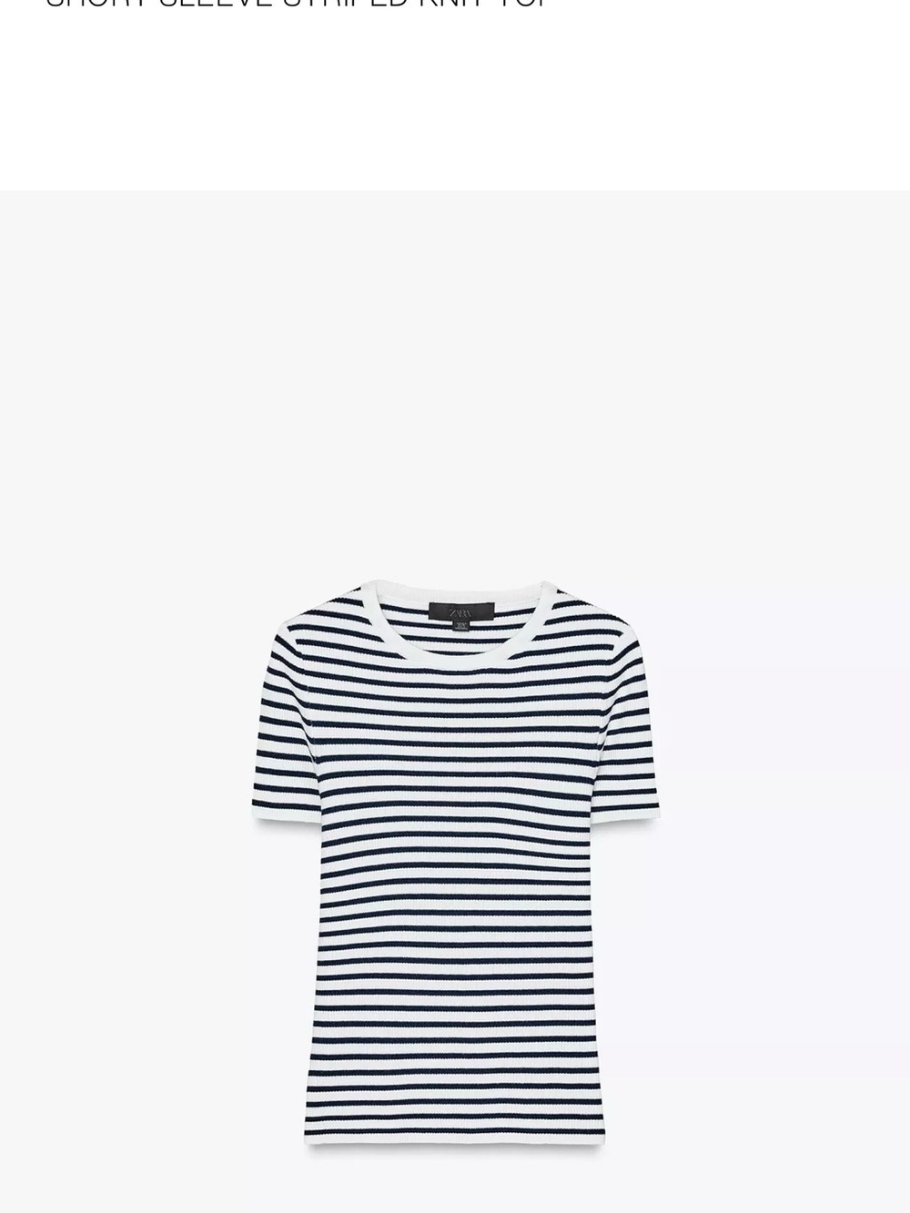 Zara Navy and White Striped Short Sleeve Knit Top
